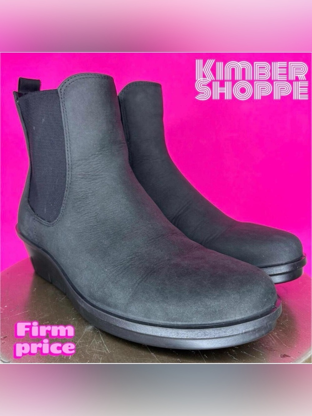 Ecco Skyler Black Leather Wedge Heel High Ankle Chelsea Boot US 7.5 EU 38 UK 5.5